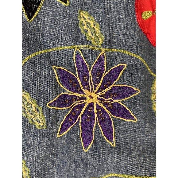 Women's Chico's Design Y2K sz 1 Denim Floral Embroidered Jean Jacket Vtg Med - Picture 7 of 14
